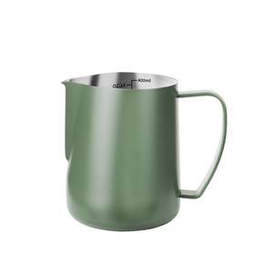 400ML Stainless Steel Milk Frothing Jug – Green with Measurement Marks