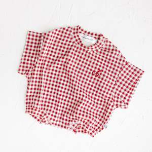Cinnamon Baby | Crimson Gingham Tshirt Romper