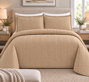 Products: COTTON QUILTED HERRINGBONE BEDSPREAD SET - GOLD