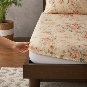 ORGANIC COTTON PRINTED FITTED SHEET SET -  ROSETTE 250TC