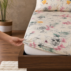 ORGANIC COTTON PRINTED FITTED SHEET SET -  PRAIRIE 250TC