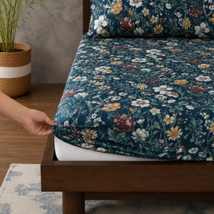 ORGANIC COTTON PRINTED FITTED SHEET SET - ADRIANA BLUE 250TC