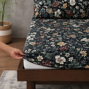 ORGANIC COTTON PRINTED FITTED SHEET SET - ADRIANA BLACK 250TC