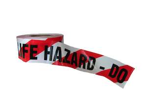 Barrier Tapes And Markers: BARRIER TAPE RED STRIPES  LIFE HAZARD DO NOT ENTER 2mil