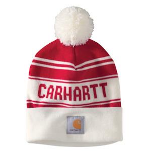 Caps And Hats: Carhartt KNIT POM-POM Cuffed Beanie - Red/White