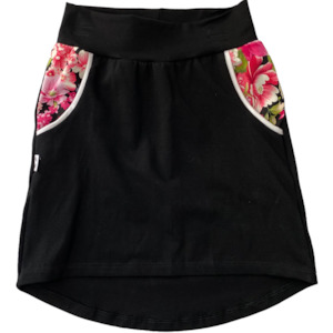 Skirt - Black Kasey and rose gold Floral or size 9-10yr in protea floral