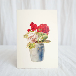 Sale: Hydrangea Ranger Card - Geranium in grey vas
