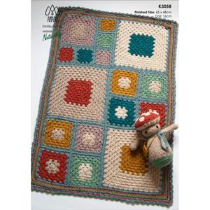 Granny Square Pram Blanket with Baby Mushroom Doll Crochet Pattern (K3058)