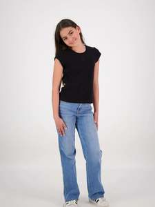 Tops: Luna Bolt Ribbed Cap Sleeve Black