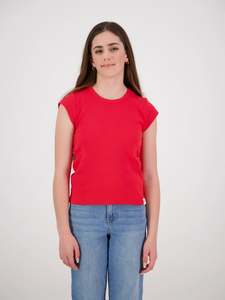 Tops: Coco Ribbed Cap Sleeve Red