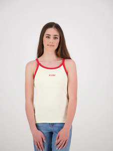 Tops: Evie Ribbed Singlet Cream/Red