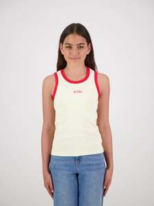 Tops: Nova Ribbed Singlet Cream/Red