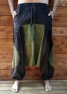 Men Unisex Pants: Circle, Square, Hareem Pants- Green, Black/Brown Stonewash