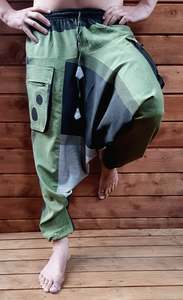 Men Unisex Pants: Front zipper pockets hareem pants