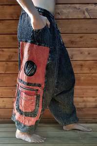 Men Unisex Pants: Flower Of Life - Red, Black Stonewashed Pants