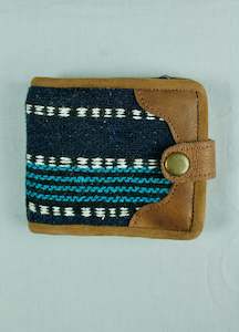 Wallets And Coin Purses: Woven Cotton and Leather Snap Wallet - Blue