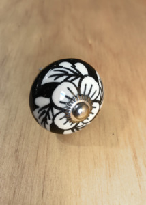 Ceramic Drawer Knobs - Black and White Flower