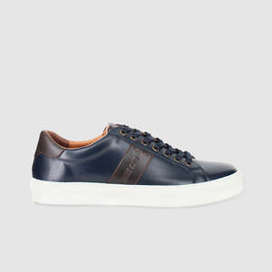 Mens Navy Leather Casual Shoes: Slide Casual Shoes Navy