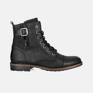 Plaid Lace Up Boots Black