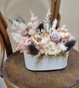 Dried Flower Arragements: Dried Arrangement Pink and White in ceramic