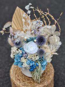 Dried Flower Arragements: Blue + White Preserved Arrangement