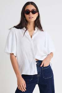 Womens Tops: AMONG THE BRAVE RESTED WHITE LINEN BUBBLE SLEEVE SHIRT