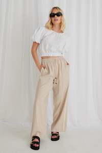 Womens Pants: STORIES BE TOLD TOWNIE SAND STRIPE SIDE TAPE WIDE LEG PANTS - ECRU