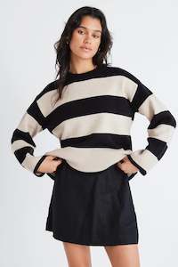 Womens Knits: AMONG THE BRAVE GRAVITY BLACK & STONE STRIPE CREW NECK KNIT JUMPER