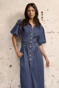 Womens Denim: AMONG THE BRAVE DUSK STORM PUFF SLEEVE MAXI SHIRT DRESS