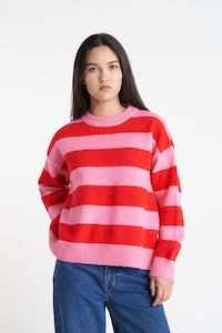 Womens Sale Apparel: HUFFER KENZIE KNIT CREW - BON BON/CHERRY