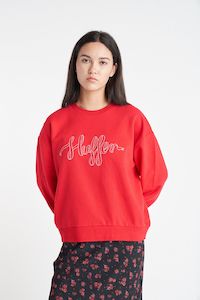 Womens Sweats Hoodies: HUFFER SLOUCH CREW 350/BOW - CHERRY