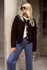 STORIES BE TOLD IMPRINT BLACK SOFT KNIT CREW NECK CARDIGAN