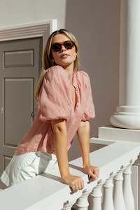 IVY + JACK CLOSURE BLUSH RAMIE HIGH NECK BUTTONED SS TOP - BLUSH