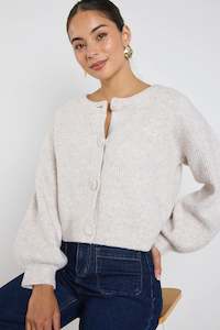 Womens Knits: AMONG THE BRAVE AUTHENTIC OAT MARLE CHUNKY KNIT CREWNECK CARDIGAN