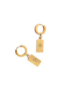 Jewellery: PENNY FOGGO LONG RECTANGLE STAR HUGGIES - GOLD