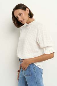 AMONG THE BRAVE INFLUENTIAL IVORY TEXTURE HIGH NECK TOP