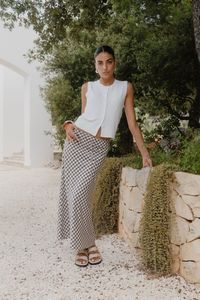 Womens Skirts: AMONG THE BRAVE SUMMIT CHOCOLATE GINGHAM COTTON BLEND TIE WAIST BIAS MAXI SKIRT