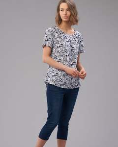 Womens Tops Tees: COTTON PLEAT NECK TOP