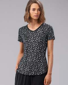 Womens Tops Tees: LINEN BLOSSUM FOIL PRINT TEE