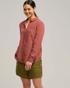 Womens Shirts Blouses: LYOCELL LINEN POCKET SHIRT