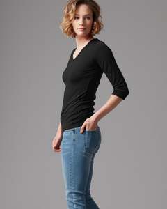 Womens Essential Tees Polos: MERINO 3 QUARTER VEE