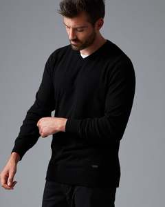 Mens Sale: CASHMERE COTTON VEE NECK KNIT