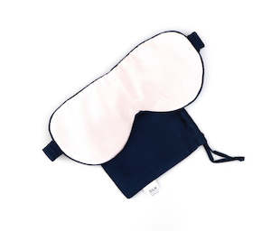 Gift Edit: Pure Silk Travel Eye Mask - Peony Pink Piped In French Navy