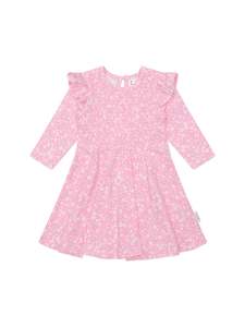 Huxbaby: Ditsy Floral Shirred Long Sleeve Dress || Peony