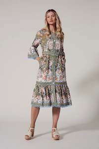 Loobies Story: Loobies Story: Siena Midi Dress. Olive Multi.