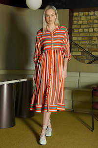 Cooper: Push My Buttons Dress. Orange Stripe
