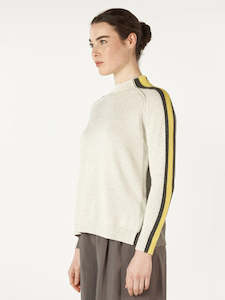Zaket + Plover:   Contrast Funnel Neck Jumper. Ice.