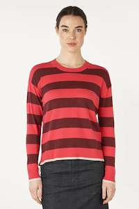 Zaket + Plover:   Block Stripe Crew Jumper. Hot Pink.
