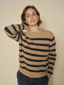 Mosh Mosh: Mos Mosh: Thora Stripe Crewneck Knit. Tannin