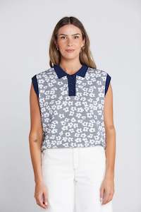 Thing Thing: Fairway Flowers Polo. Navy.